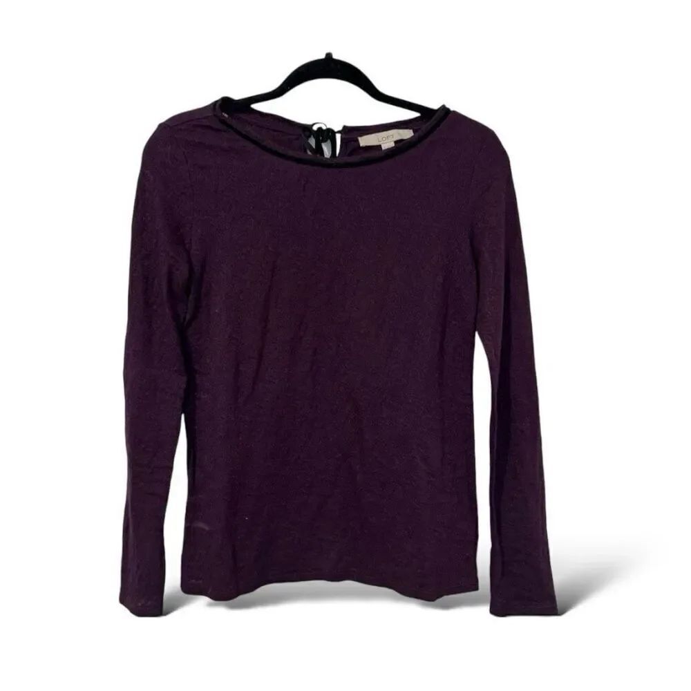 🔥4/$25 Loft Purple Tie Back Long Sleeve Blouse Lace Sheer Women's Small